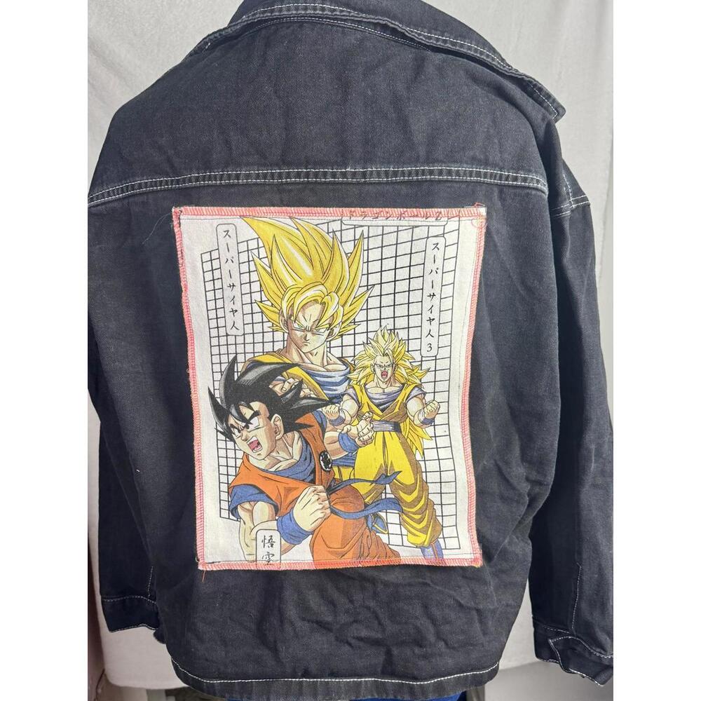 two face threads black denim jacket changeable patch system statement‎ coat